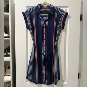 Striped Navy and Orange Shirt Dress